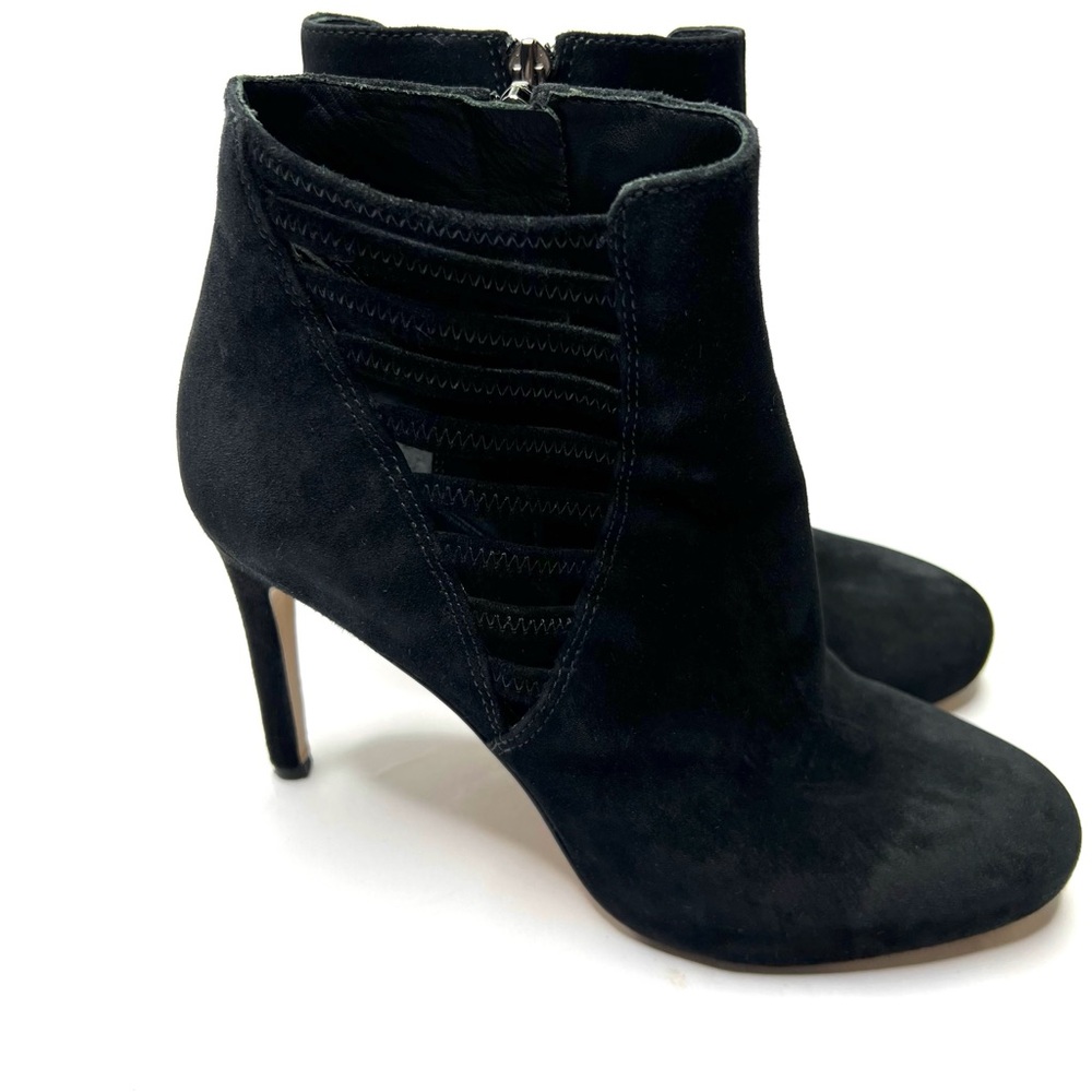 Via Spiga Suede Stiletto Heel Ankle Booties Cutout Side Detail Black Size 9